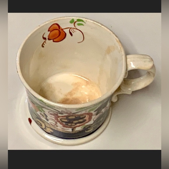 1800s Vintage Gaudy Welsh Pink Copper Lustre Sunflower Pattern Child’s Cup - Picture 6 of 10